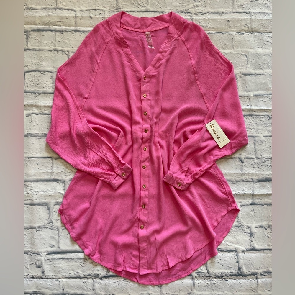 Raisins Pink Belize Beach Swimsuit Cover Up Button Dress NWT